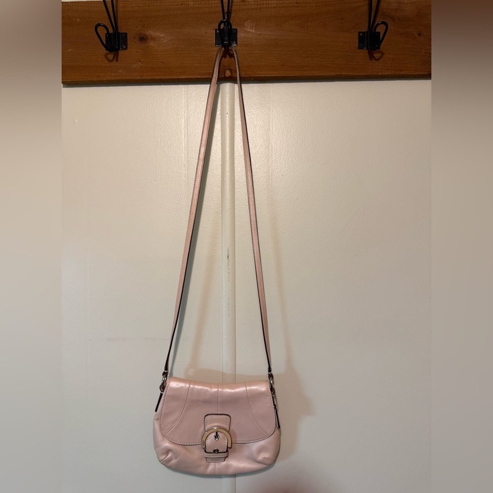 COACH Soho Shell Pearlescent Leather Flap Small
Crossbody Purse Bag